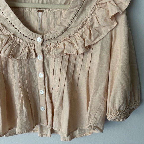 Free People Sylvia Cotton Ruffle Blousein Peach Bohemian Cottagecore S - Picture 3 of 8